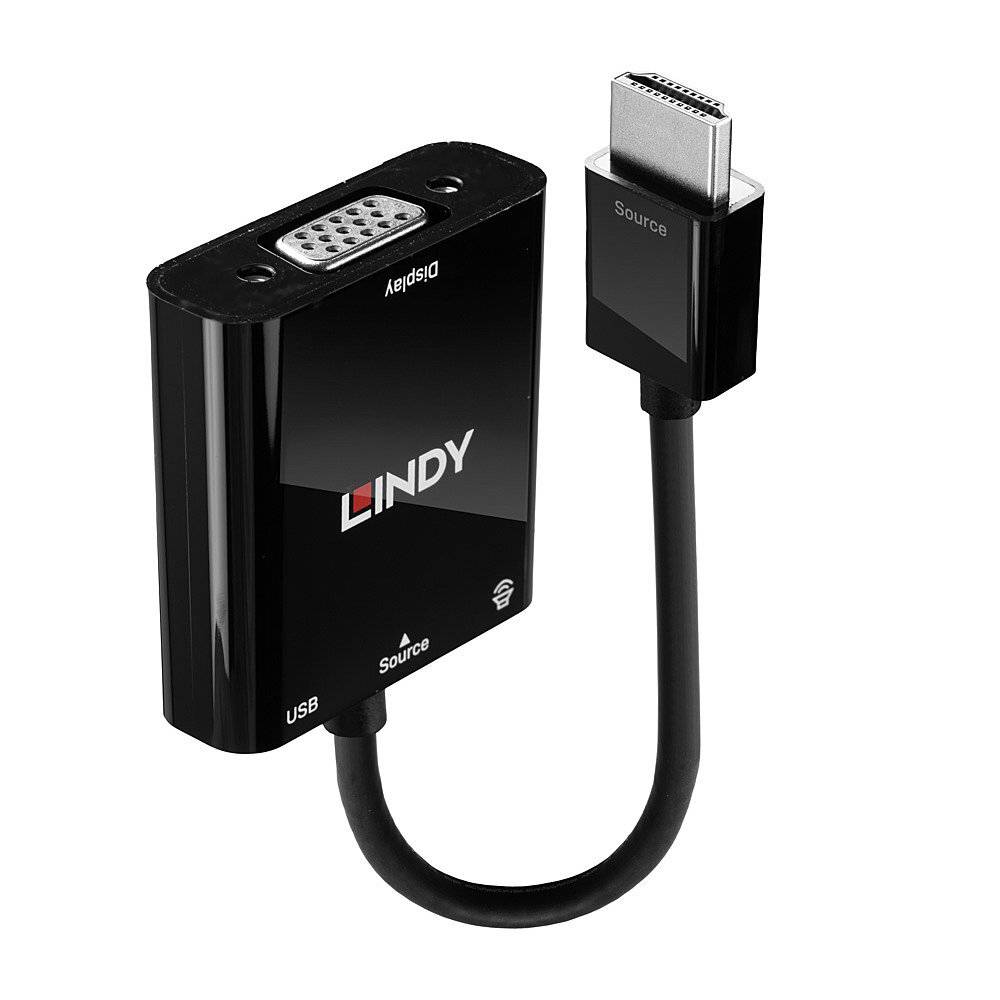 LINDY HDMI / VGA Adapterkabel HDMI-A Stecker, VGA 15pol. Buchse 0.10 m Schwarz 38285 HDMI-Kabel
