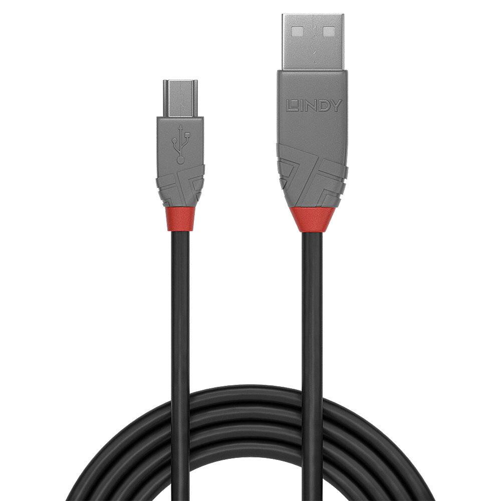 LINDY USB-Kabel USB 2.0 USB-A Stecker, USB-Mini-B Stecker 0.50 m Schwarz, Grau 36721