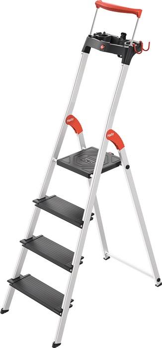 Hailo L100 TOPLINE 8050-407 Aluminium Stufen-Stehleiter inkl. Werkzeugablage Arbeitshöhe (max.): 2.85 m Silber, Schwarz, Rot EN 131 5.4 kg