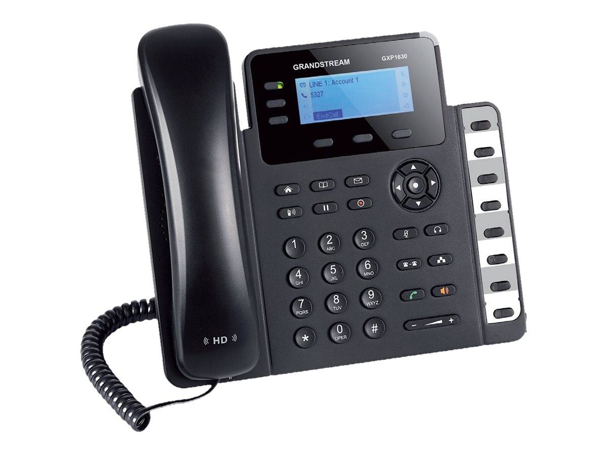 Grandstream SIP GXP-1630 Entry High-End Schnurgebundenes Telefon, VoIP PoE LC-Display Schwarz