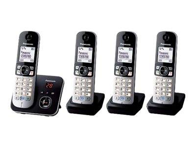 Panasonic KX-TG6824 Quattro DECT, GAP Schnurloses Telefon analog Anrufbeantworter, Freisprechen Schwarz, Silber