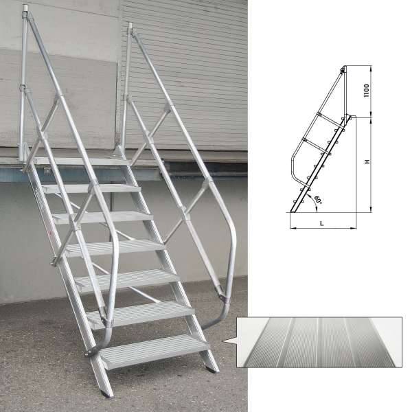 Treppe 45° Stufenbreite 1000 mm 4 Stufen Aluminium geriffelt