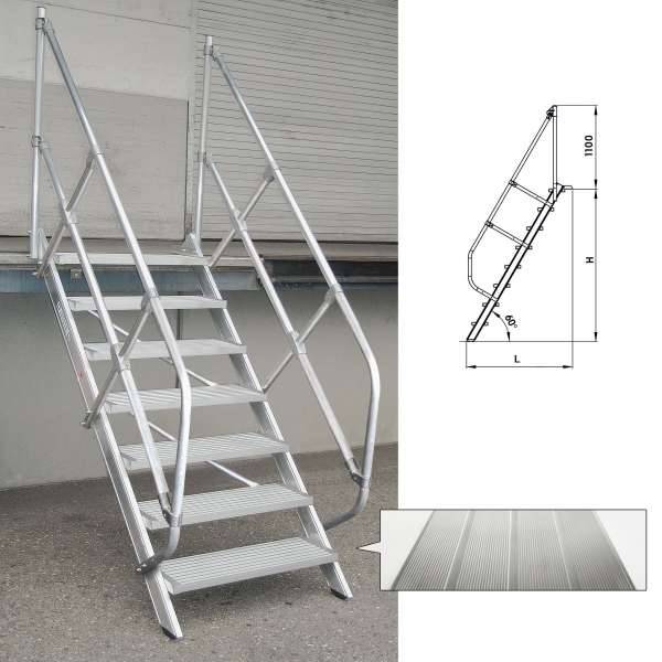 Treppe 45° Stufenbreite 1000 mm 6 Stufen Aluminium geriffelt