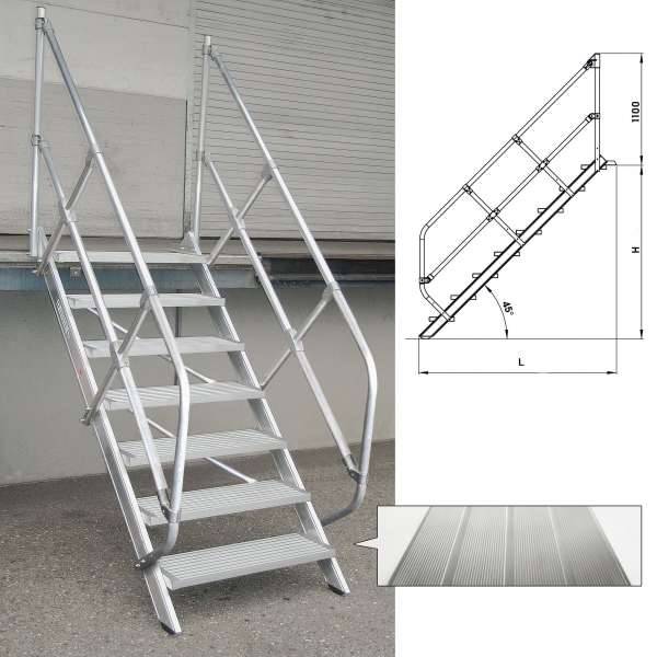Treppe 60° Stufenbreite 1000 mm 8 Stufen Aluminium geriffelt
