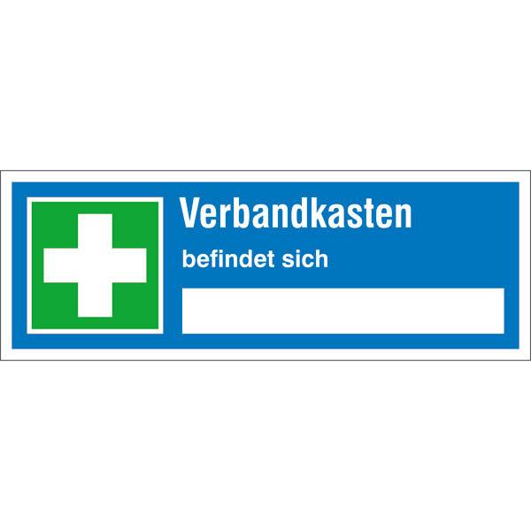 Sicherheitseinrichtung Verbandkasten Hinweisschild,selbstkl. Folie, Größe 14x5cm DIN EN ISO 7010 E003
