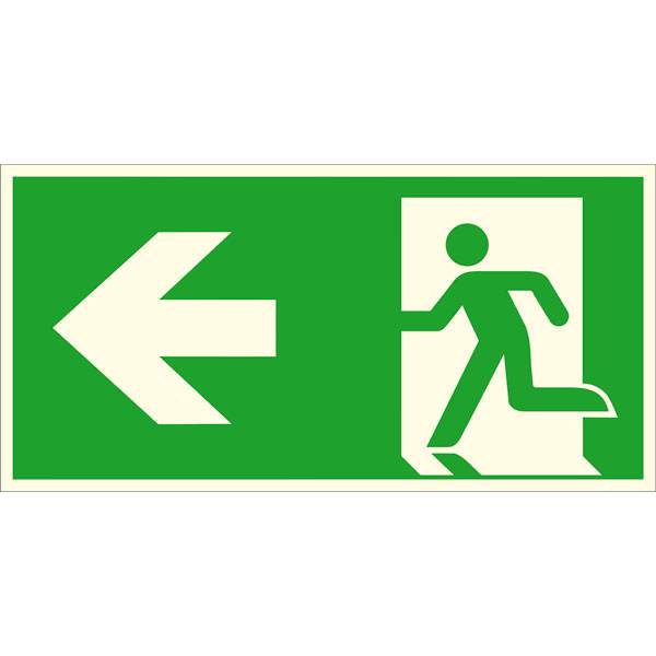 Fluchtwegschild links, langnachleuchtend, Kunststoff, 30 x 15 cm DIN ISO 7010 E001