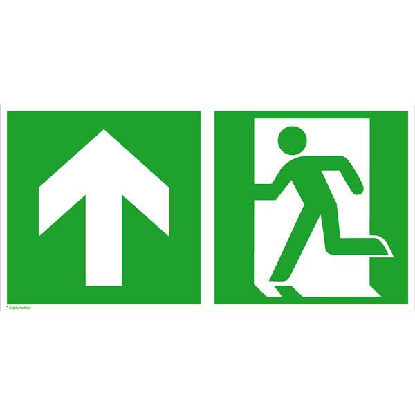 Notausgang links, Rettungsweg aufwärts, langnachleuchtend, Kunststoff, 30 x 15 c DIN EN ISO 7010 E001