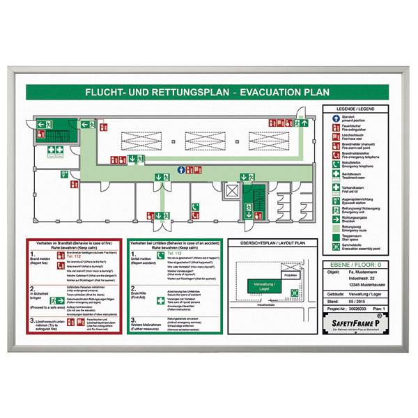 Rahmen für Fluchtpläne, inkl. Diebstahlsicherung, Bilmaß: DIN A4
