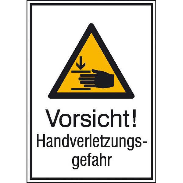Warn-Kombischild Vorsicht! Handverletzungsgefahr, Alu , 13,10 x 18,50 cm DIN EN ISO 7010 W024
