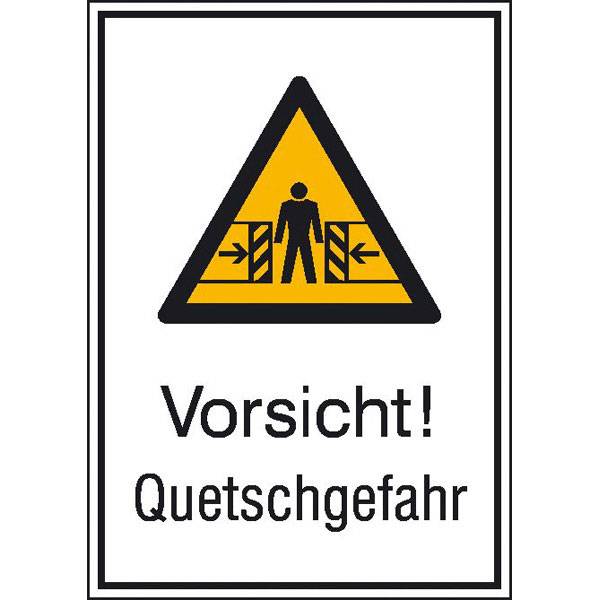Warn-Kombischild Vorsicht! Quetschgefahr, Alu, Größe 13,10x18,50 cm DIN EN ISO 7010 W019