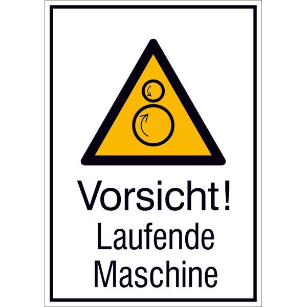 Warn-Kombischild Vorsicht! Laufende Maschine, Alu geprägt, Größe 26,20x37,10 cm DIN EN ISO 7010 W025