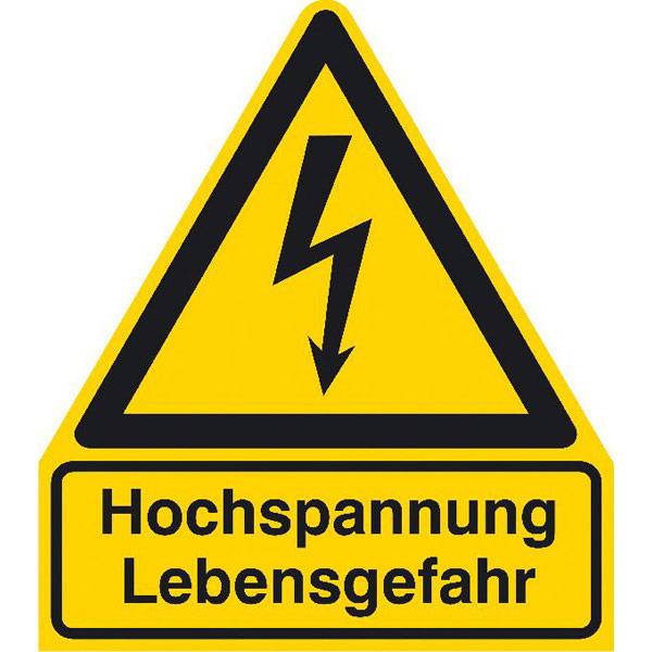 Hochspannung Lebensgefahr Warnschild, selbstkl. Folie, 29,7 x 38 cm DIN EN ISO 7010 W012