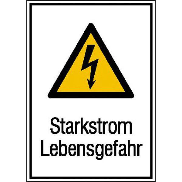 Starkstrom Lebensgefahr Warnschild, selbstkl. Folie , Größe 13,10x18,50cm DIN EN ISO 7010 W012