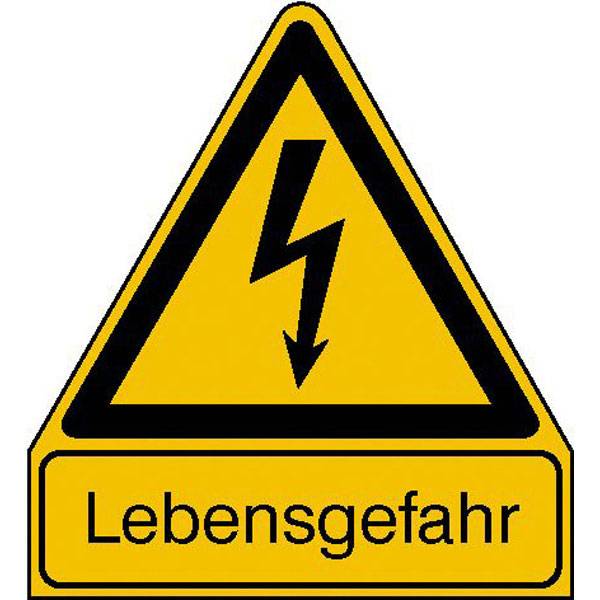 Warnschild Lebensgefahr Kombischild, Alu geprägt, Größe 21,00x24,50 cm DIN EN ISO 7010 W012