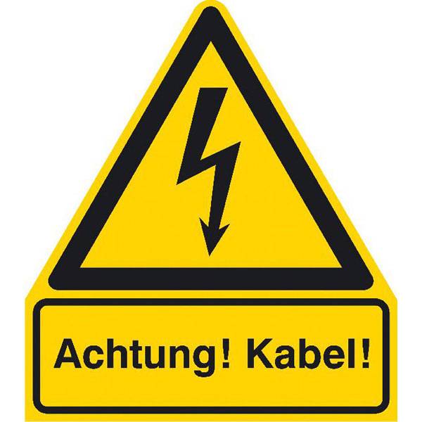Achtung! Kabel! Warnschild, selbstkl. Folie , Größe 21x24,50cm DIN EN ISO 7010 W012