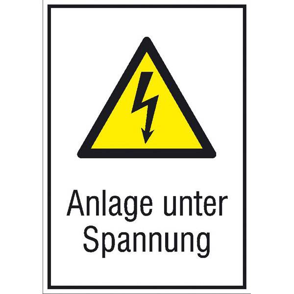 Anlage unter Spannung Warn-Kombischild, Kunststoff, 13,1x18,5 cm DIN EN ISO 7010 W012