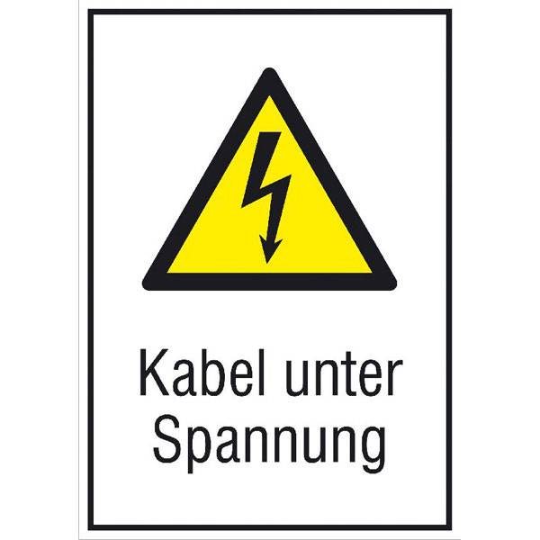 Kabel unter Spannung Warn-Kombischild, Kunststoff, 13,1x18,5 cm DIN EN ISO 7010 W012