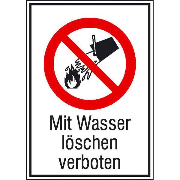Mit Wasser löschen verboten Verbotsschild,selbstkl. Folie, 10,50x14,80cm DIN EN ISO 7010 P011