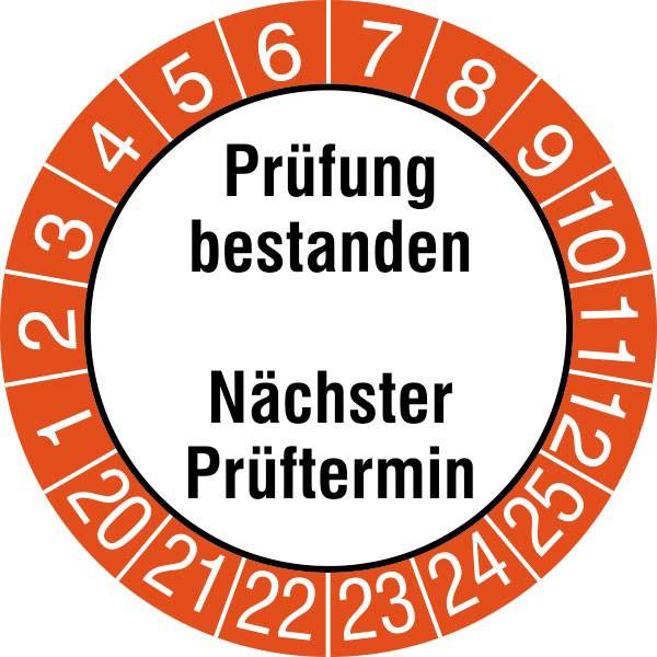 Prüfplaketten - Prüfung bestanden/Nächster Prüftermin, selbstklebend, 3,0 cm Version:Prüfung bestanden 24-29