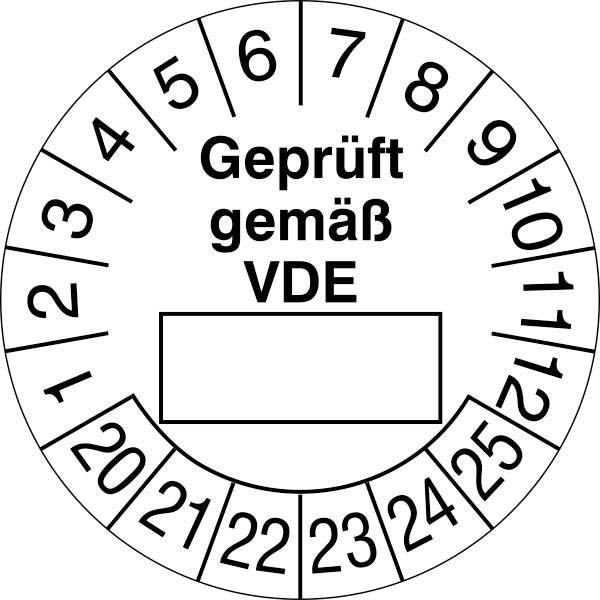 Prüfplaketten - Geprüft gemäß VDE versch Vers 28 Stk Bogen, Folienetik, gest,2cm Version: Geprüft gemäß VDE 26-31