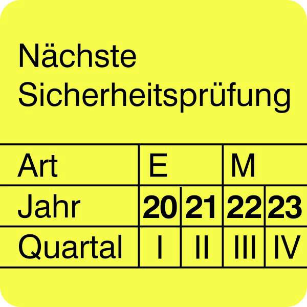 Prüfplaketten Nächste Sicherheitsprüfung, 15 Stück/Bogen, selbstklebend, 3x3cm Version: Nächste Sicherheitspr.24-27