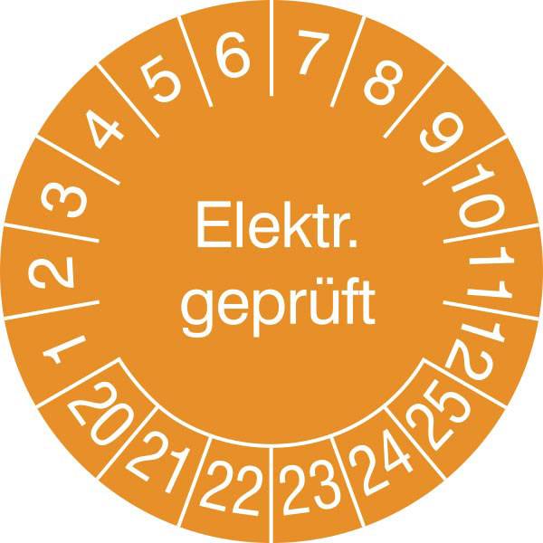 Prüfplaketten - Elektr. geprüft in Jahresfarbe, 15 Stück/Bogen, selbstklebend, 3,0 cm Version: Elektr. Geprüft 21-26