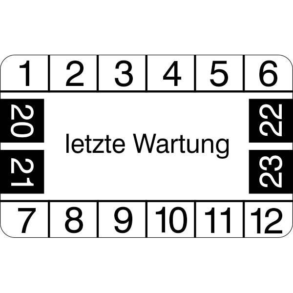 Prüfplaketten letzte Wartung, 12 Stück/Bogen, selbstklebend, 4x2,50 cm Version: Prüfplakette ohne Jahresfarbe 21-24