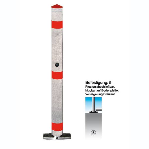 Funktionssperrpfosten Alu, kippbar auf Bodenplatte, Durchm. 76mm