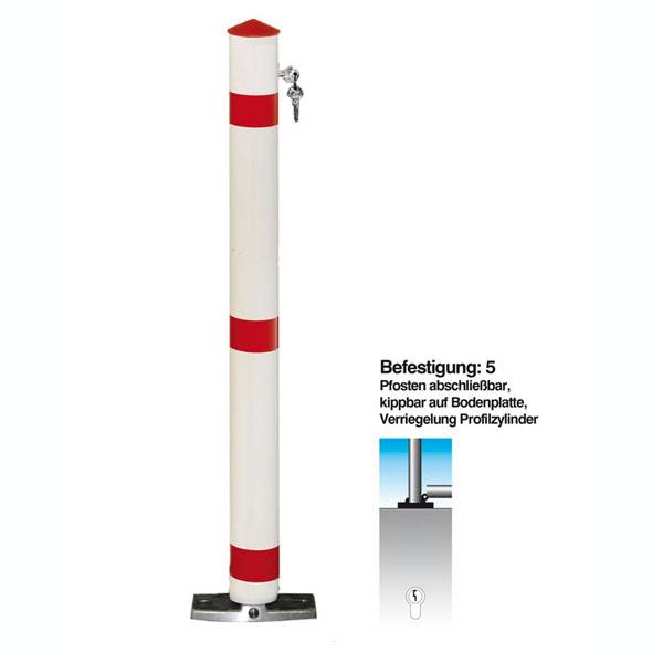 Funktionssperrpfosten Alu, weiß pulverbeschichtet, kippbar auf Bodenplatte