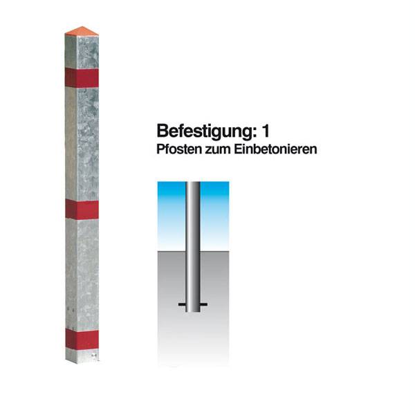 Funktionssperrpfosten Aluminium, zum Einbetonieren, Vierkantrohr: 70x70mm