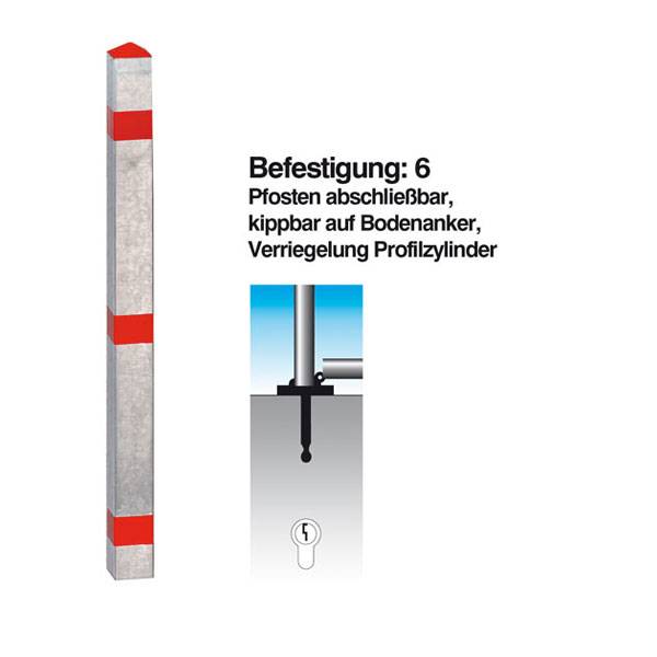 Funktionssperrpfosten Stahl, kippbar auf Bodenanker, Profilzylinderschloss