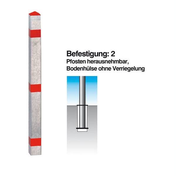 Funktionssperrpfosten Stahl, mit Bodenhülse, Signalwirkung durch Reflexfolie