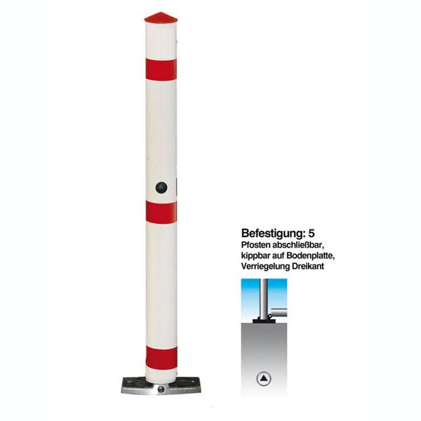 Absperrpfosten Funktionssperrpfosten Alu weiß, kippbar auf Bodenplatte, Durchm. 76mm