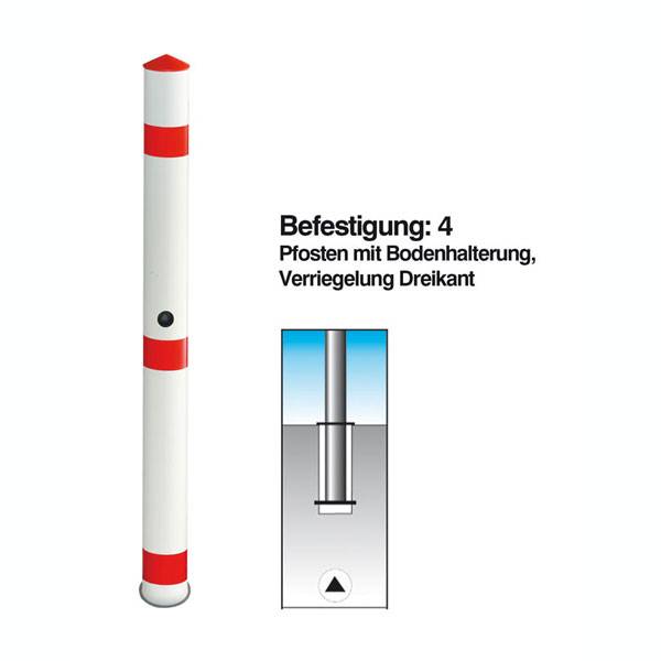 Funktionssperrpfosten Alu, mit Bodenhalterung, Dreikantschloss