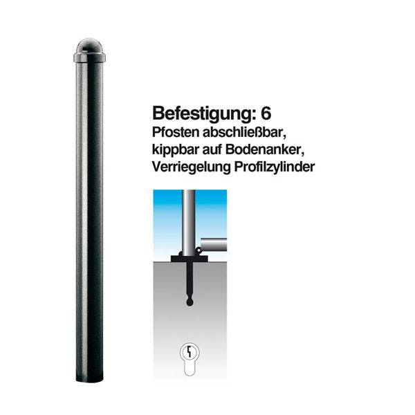 Stilsperrpfosten Alu, abschließbar, kippbar auf Bodenanker, Profilzylinder