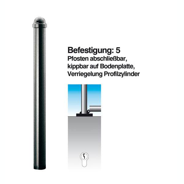 Stilsperrpfosten Alu, abschließbar, kippbar auf Bodenplatte Profilzylinder