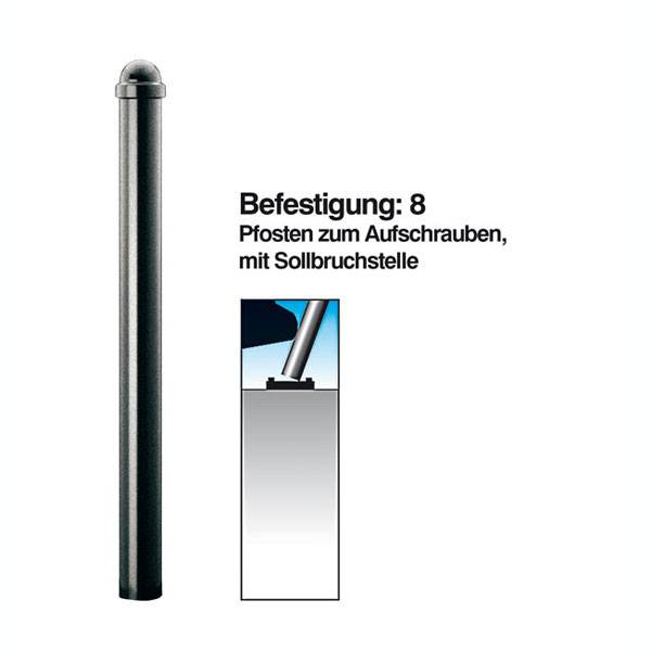 Absperrpfosten Stilsperrpfosten Stahl, Pfosten zum Aufschrauben mit Sollbruchstelle