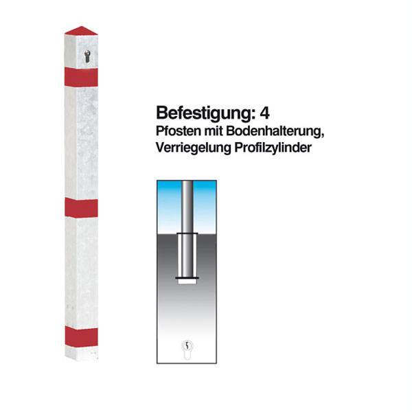 Funktionssperrpfosten Stahl, mit Bodenhalterung, PZ, quadratisch 70x70mm