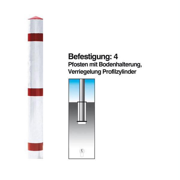 Funktionssperrpfosten Stahl, weiß pulverbesch., mit Bodenhalterung, Durchm. 76mm