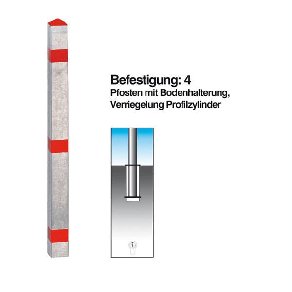 Absperrpfosten aus Stahl, mit Bodenhalterung, PZ, Vierkantpfosten 70x70mm