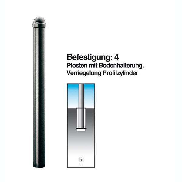 Absperrpfosten Stilsperrpfosten Stahl, mit Bodenhalterung + PZ, Durchm. 76mm