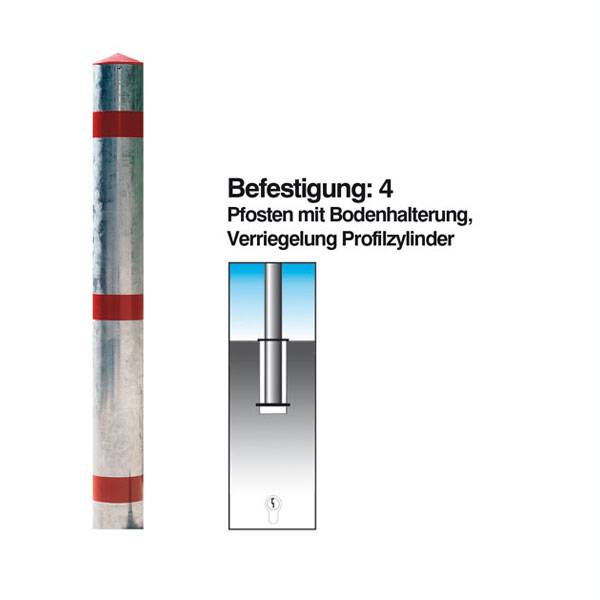 Funktionssperrpfosten Stahl, mit Bodenhalterung, Profilzylinder, Durchm. 76mm