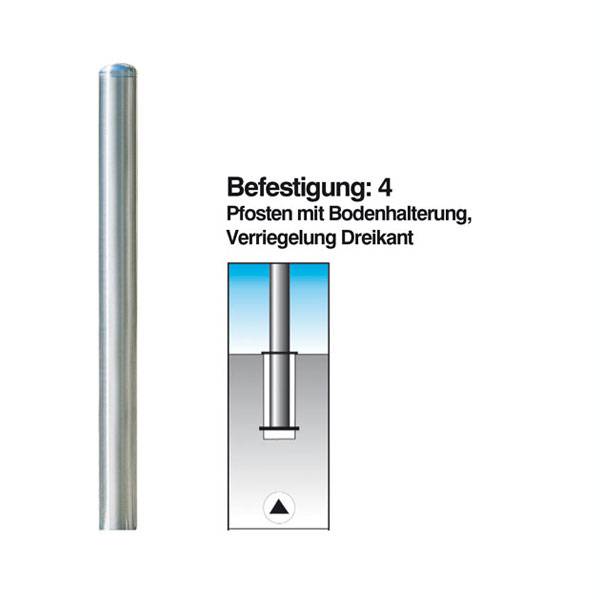 Absperrpfosten Edelstahl, mit Bodenhalterung, Dreikant, Durchm. 76mm