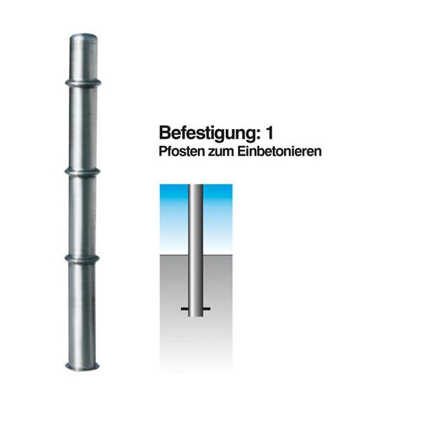 Absperrpfosten Edelstahl, zum Einbetonieren, Schmuckausführung, Durchm. 76mm