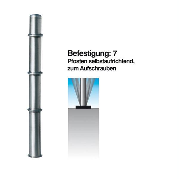Absperrpfosten Edelstahl, selbstaufrichtend, Rundkopf, Schmuckausführung