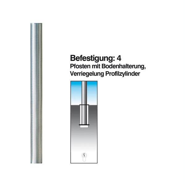 Absperrpfosten Edelstahl, mit Bodenhalterung, Profilzylinder, Flachkopf
