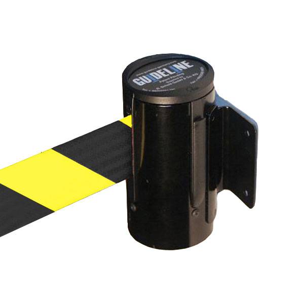 Absperrsysteme Zubehör GuideLine, Wandmodul, schwarz, Kassette, Wand-Endstück, Gurt gelb/schwarz