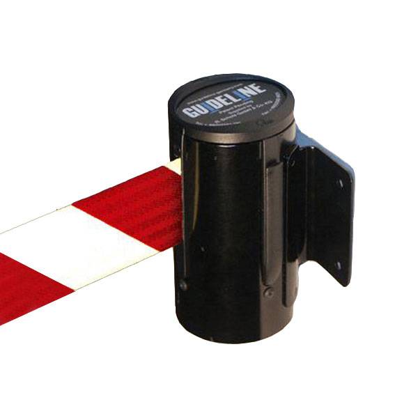 Absperrsysteme Zubehör GuideLine, Wandmodul, schwarz, Kassette, Gurt-Endstück, Gurt rot/weiß