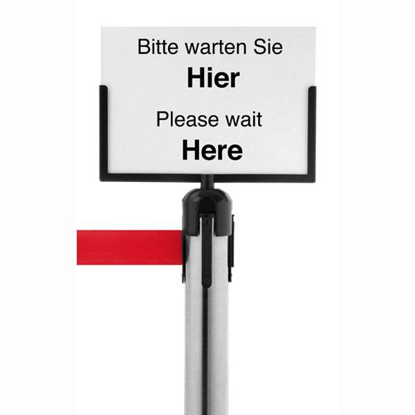Absperrsysteme Zubehör Guide - Line, Schild A4 quer, aus Kunststoff, Rahmenfarbe schwarz