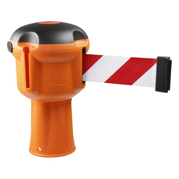 Absperrsysteme SKIPPER, Absperrband mit Haltekopf Leitkegel, rot-weiß, Bandl. 9 m,Bandbreite 5 cm